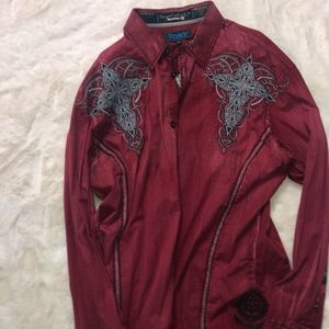 Roar Button Up Long Sleeve Red